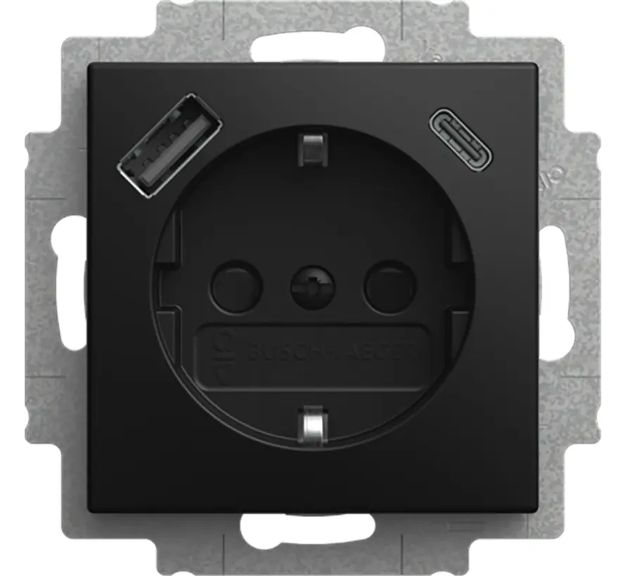 wandcontactdoos randaarde kindveilig met USB type A en C Balance SI zwart mat (20 EUCB2USBAC-915)