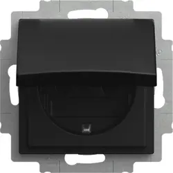 Busch-Jaeger wandcontactdoos randaarde kindveilig met klapdeksel Balance SI zwart mat (20 EUKB-915)