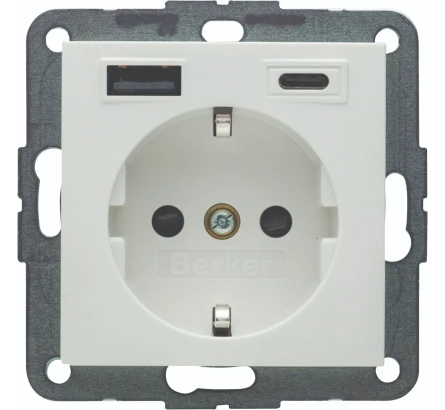 wandcontactdoos randaarde USB-A en USB-C S1/B3/B7 wit mat (48141909)