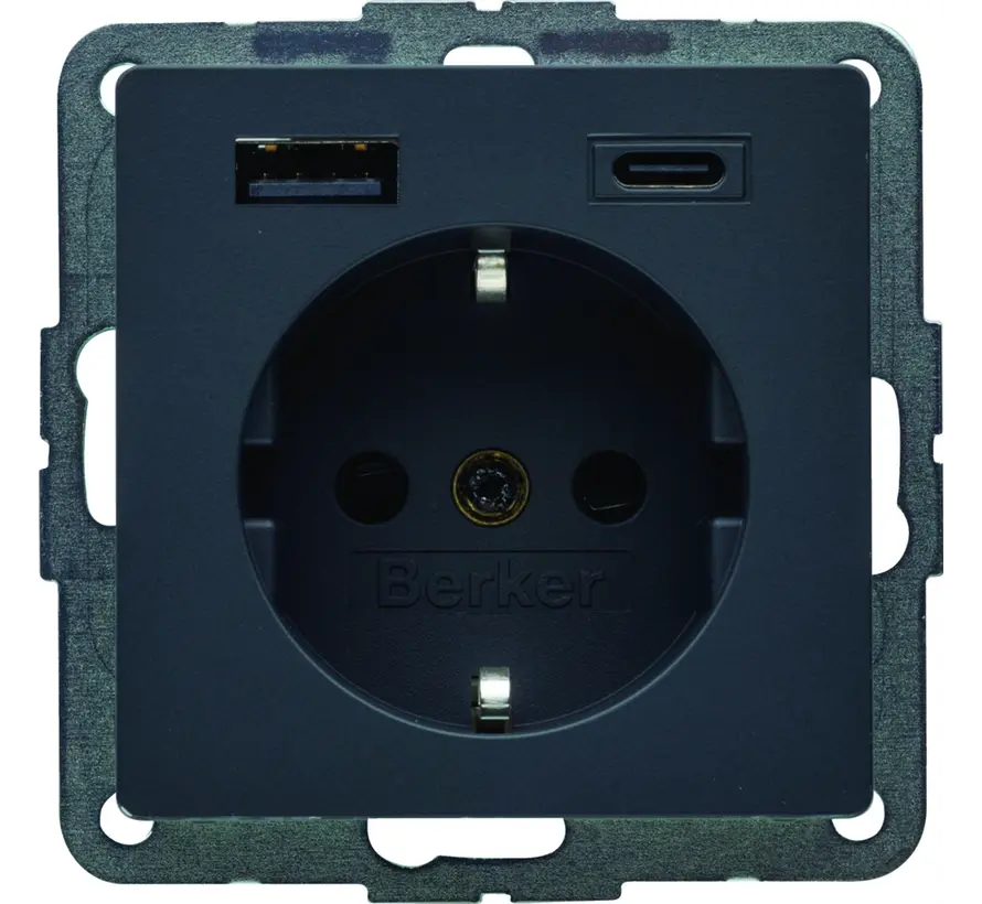 wandcontactdoos randaarde kindveilig USB-A en USB-C Q1/Q3/Q7 antraciet (48146086)