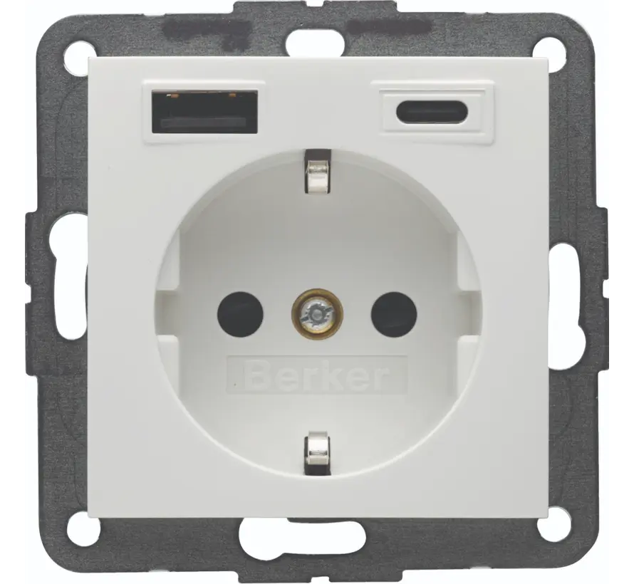 wandcontactdoos randaarde kindveilig USB-A en USB-C S1/B3/B7 creme glans (48148982)