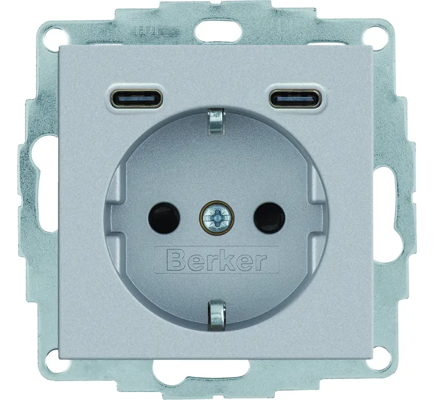 wandcontactdoos randaarde 2 x USB-C S1/B3/B7 aluminium mat (48151404)