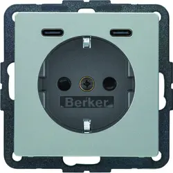 Berker wandcontactdoos randaarde 2 x USB-C Q1/Q3/Q7 aluminium (48156084)