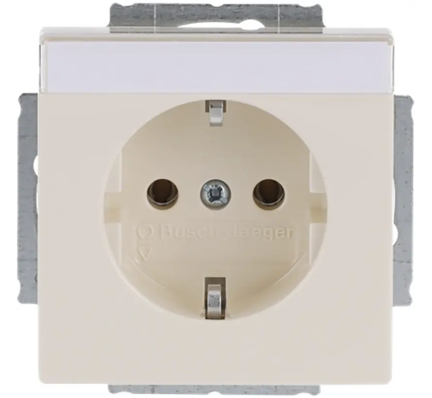 wandcontactdoos randaarde met tekstveld Future Linear creme glanzend (20 EUN-82)