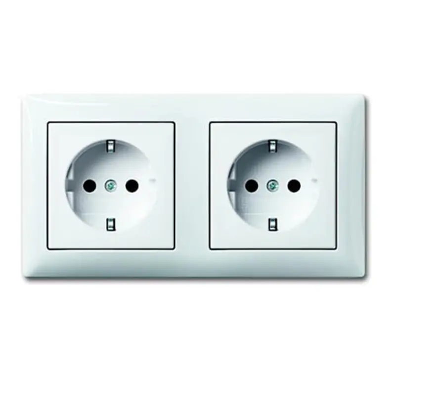 wandcontactdoos 2-voudig randaarde voorbedraad voor duo-inbouwdoos Balance SI wit glans (20-2 EUCJ-914-503)