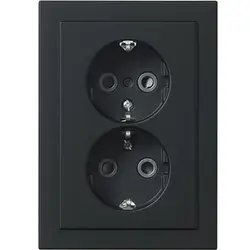 Busch-Jaeger wandcontactdoos 2-voudig randaarde Safety+ voor ovale 1,5 inbouwdoos Future Linear zwart matt (302EUJT-885)