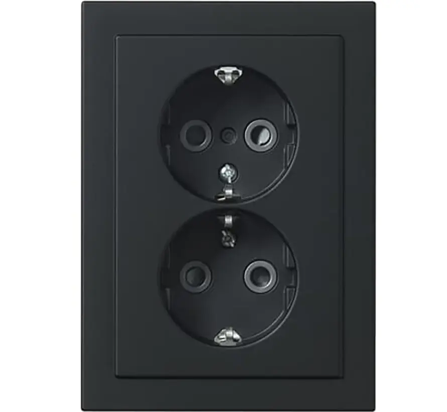 wandcontactdoos 2-voudig randaarde Safety+ voor ovale 1,5 inbouwdoos Future Linear zwart matt (302EUJT-885)