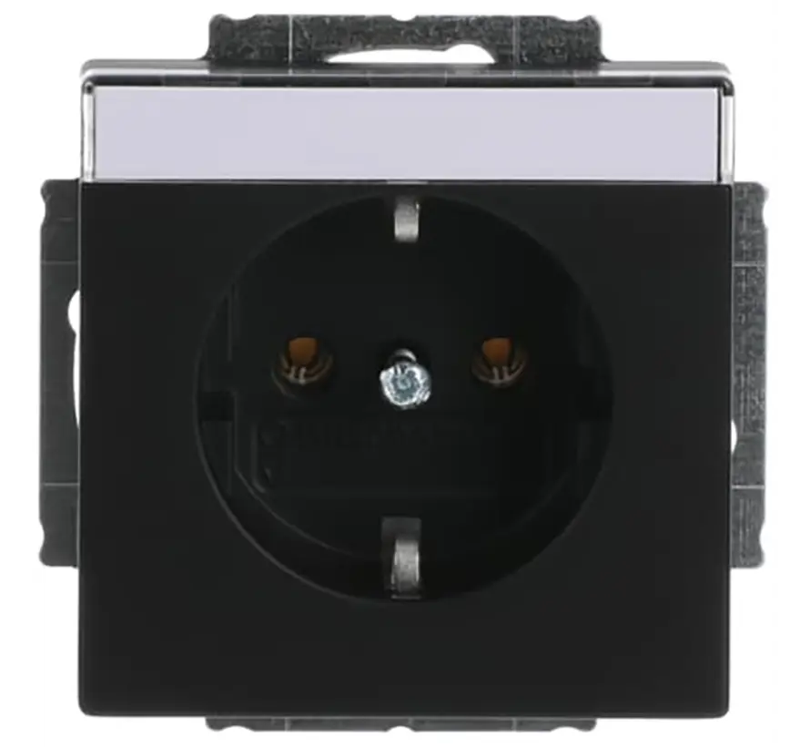 wandcontactdoos randaarde met tekstkader Future Linear zwart mat (20 EUN-885)