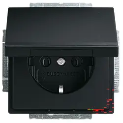 Busch-Jaeger wandcontactdoos randaarde met klapdeksel Future Linear zwart mat (20 EUK-885)