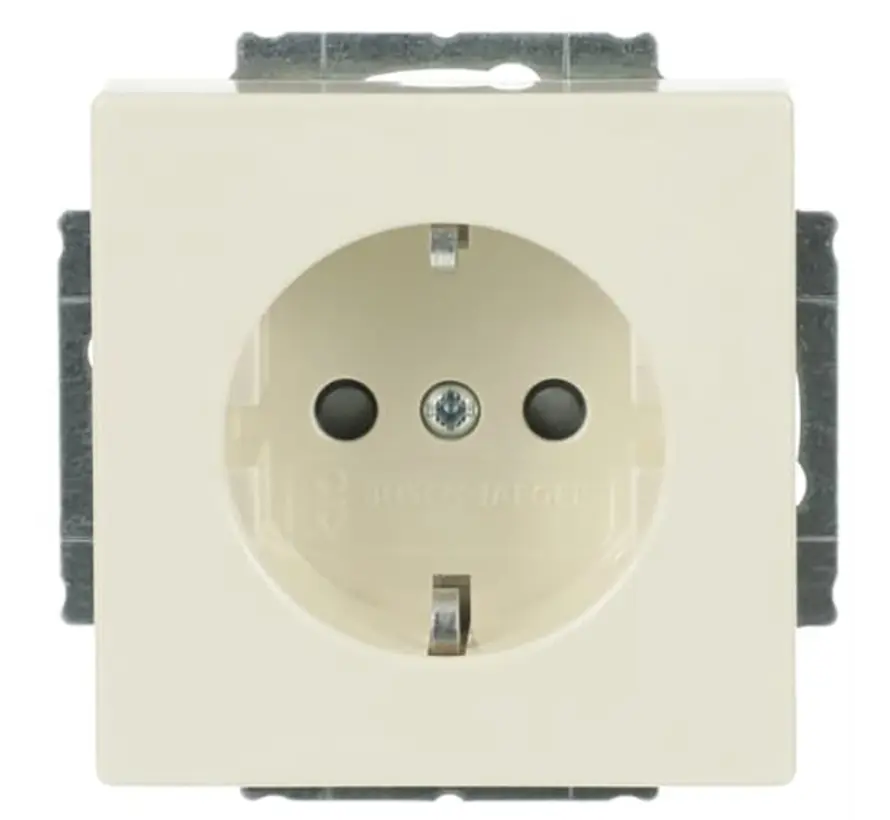 wandcontactdoos met randaarde zonder bevestigingsklauwen kindveilig Future Linear creme glanzend (20 EUCRB-82)