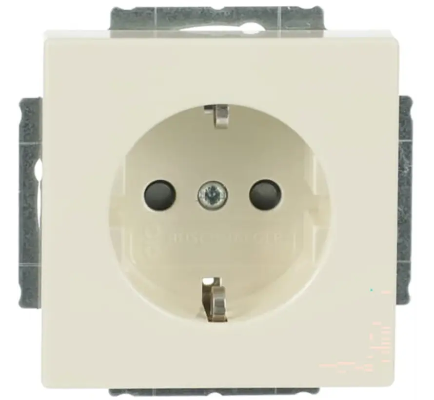 wandcontactdoos met randaarde kindveilig Future Linear creme glanzend (2300 EUCB-82)