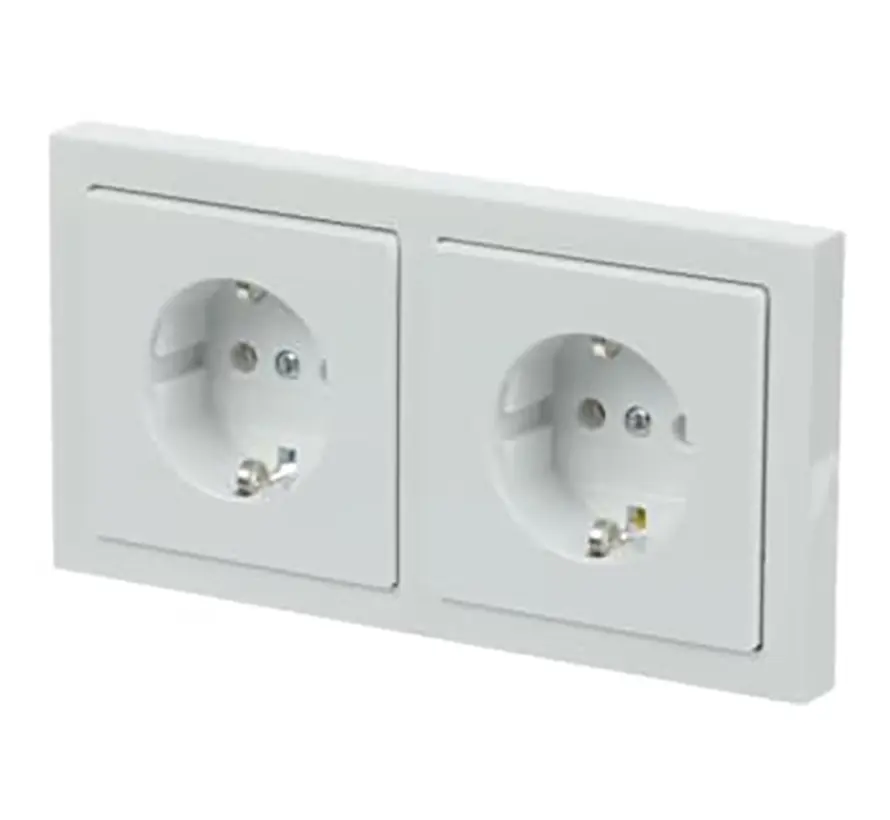 wandcontactdoos 2-voudig randaarde voorbedraad voor duo-inbouwdoos Future Linear studiowit glans (20-2 EUCJ-184K-503)