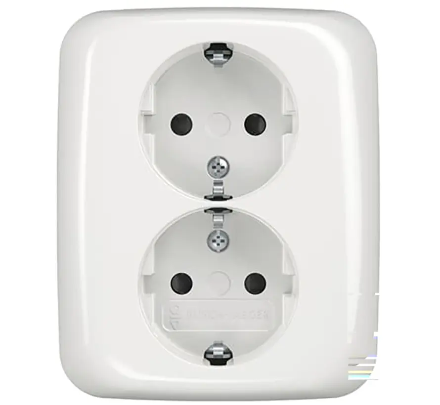 wandcontactdoos 2-voudig randaarde kindveilig voor enkele inbouwdoos Reflex SI (202 EUJB-214)