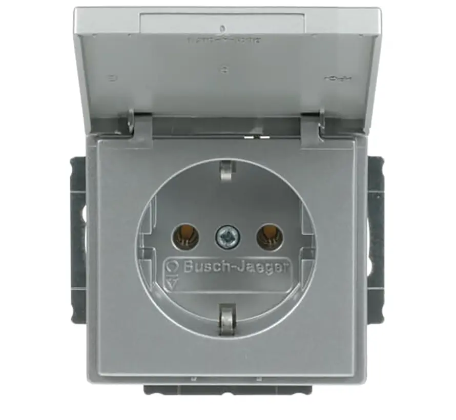 wandcontactdoos randaarde met klapdeksel Future Linear aluzilver mat (20 EUK-83)
