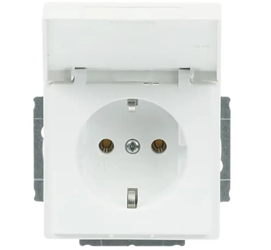 wandcontactdoos randaarde met klapdeksel Future Linear studiowit mat (20 EUK-884)