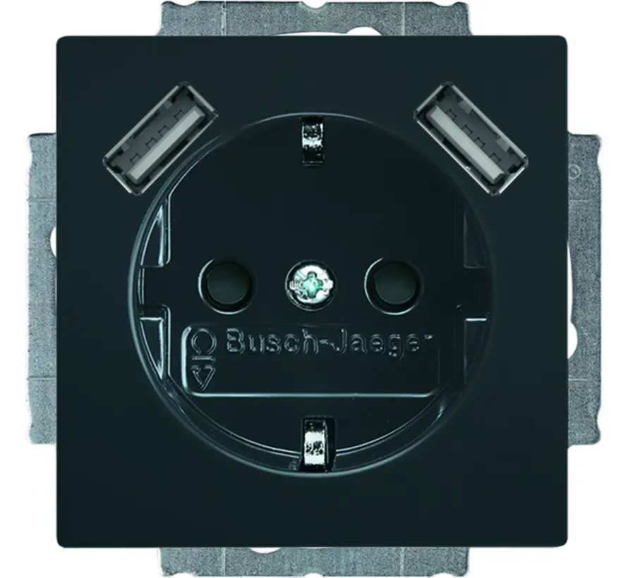 wandcontactdoos randaarde kindveilig met 2xUSB Future Linear antraciet glans (20 EUCB2USB-81)