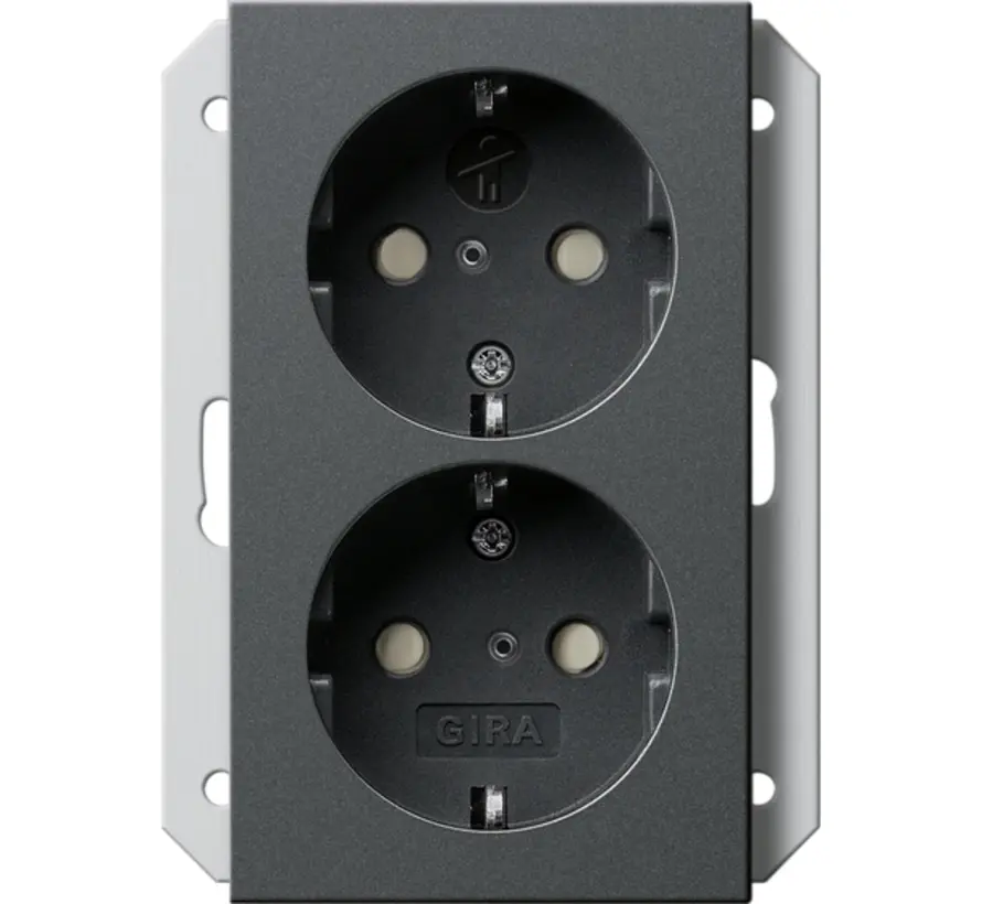 wandcontactdoos 2-voudig randaarde verhoogde aanraakbeveiliging voor enkele inbouwdoos Systeem 55 antraciet mat (273128)