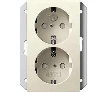 Gira wandcontactdoos 2-voudig randaarde verhoogde aanraakbeveiliging voor enkele inbouwdoos Systeem 55 creme glans (273101)