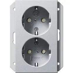 Gira wandcontactdoos 2-voudig randaarde verhoogde aanraakbeveiliging voor enkele inbouwdoos Systeem 55 aluminium mat (273126)