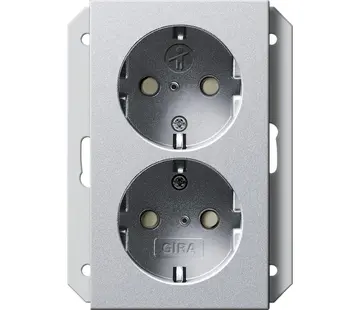 Gira wandcontactdoos 2-voudig randaarde verhoogde aanraakbeveiliging voor enkele inbouwdoos Systeem 55 aluminium mat (273126)