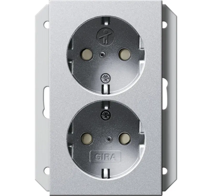 wandcontactdoos 2-voudig randaarde verhoogde aanraakbeveiliging voor enkele inbouwdoos Systeem 55 aluminium mat (273126)