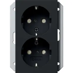 Gira wandcontactdoos 2-voudig randaarde verhoogde aanraakbeveiliging voor enkele inbouwdoos Systeem 55 zwart mat (2731005)