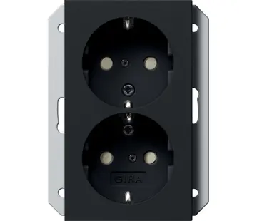 Gira wandcontactdoos 2-voudig randaarde verhoogde aanraakbeveiliging voor enkele inbouwdoos Systeem 55 zwart mat (2731005)