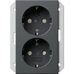 Gira wandcontactdoos 2-voudig randaarde Safety+ voor ovale 1,5 inbouwdoos Systeem 55 antraciet mat (273528)