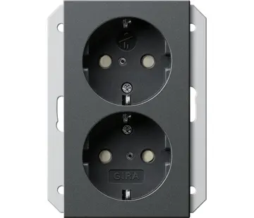 Gira wandcontactdoos 2-voudig randaarde Safety+ voor ovale 1,5 inbouwdoos Systeem 55 antraciet mat (273528)