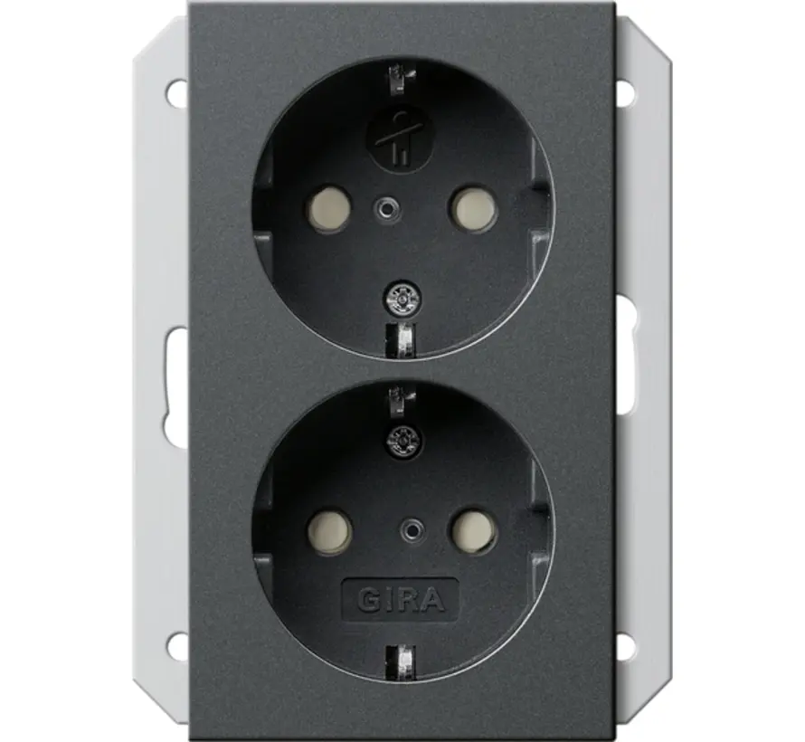 wandcontactdoos 2-voudig randaarde Safety+ voor ovale 1,5 inbouwdoos Systeem 55 antraciet mat (273528)