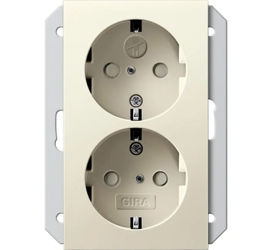 wandcontactdoos 2-voudig randaarde Safety+ voor ovale 1,5 inbouwdoos Systeem 55 creme glans (273501)