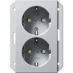 Gira wandcontactdoos 2-voudig randaarde Safety+ voor ovale 1,5 inbouwdoos Systeem 55 aluminium mat (273526)