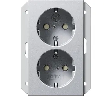 Gira wandcontactdoos 2-voudig randaarde Safety+ voor ovale 1,5 inbouwdoos Systeem 55 aluminium mat (273526)