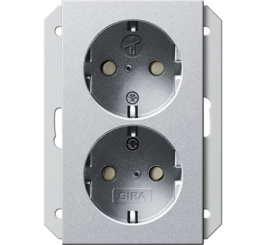 wandcontactdoos 2-voudig randaarde Safety+ voor ovale 1,5 inbouwdoos Systeem 55 aluminium mat (273526)