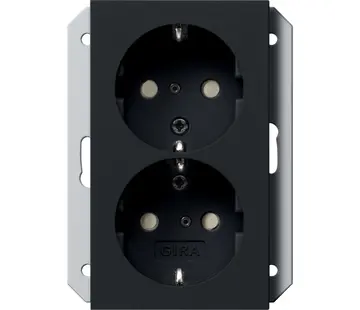 Gira wandcontactdoos 2-voudig randaarde Safety+ voor ovale 1,5 inbouwdoos Systeem 55 zwart mat (2735005)