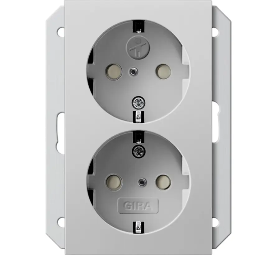 wandcontactdoos 2-voudig randaarde Safety+ voor ovale 1,5 inbouwdoos Systeem 55 grijs mat (2735015)