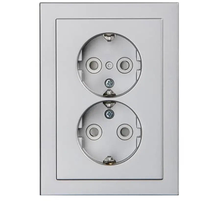 wandcontactdoos 2-voudig randaarde Safety+ voor ovale 1,5 inbouwdoos Future Linear aluzilver mat (302EUJT-83)