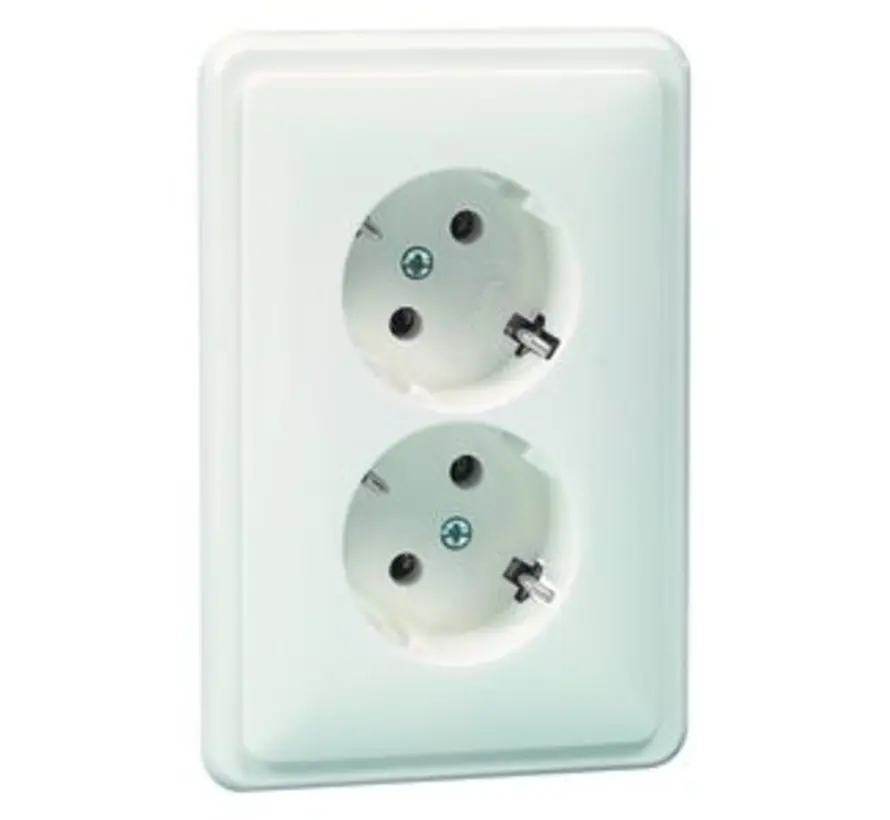 wandcontactdoos 2-voudig randaarde 45gr. gedraaid voor ovale 1,5 inbouwdoos Standard levend wit (80.6512.02 WI)