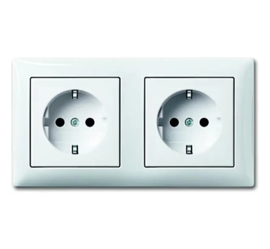 wandcontactdoos 2-voudig randaarde voorbedraad voor duo-inbouwdoos Balance SI wit glans (20-2 EUCJ-914-503)