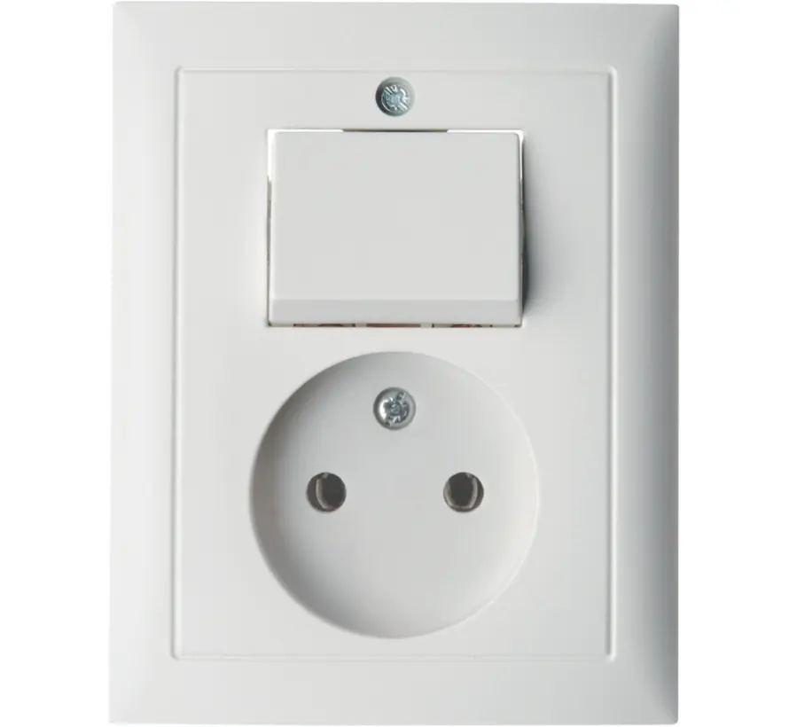 combinatie schakelaar/wandcontactdoos zonder randaarde S1/B3/B7 wit glans (6143668989)