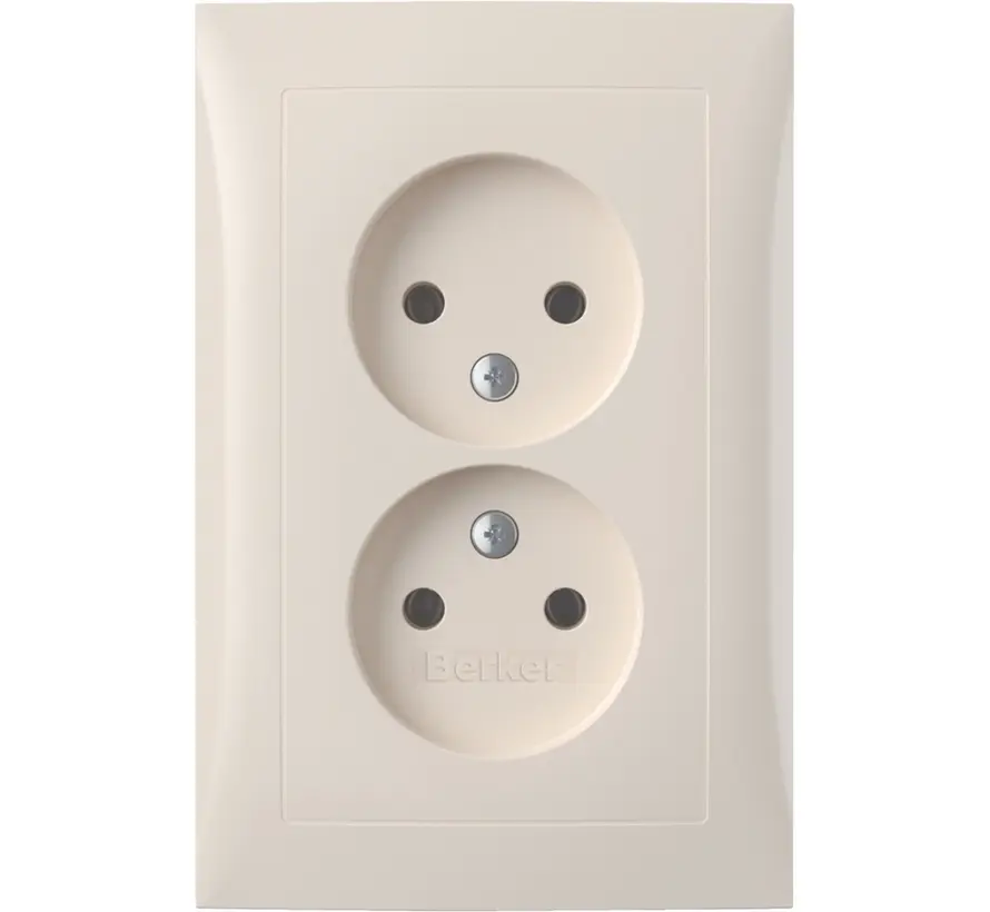 wandcontactdoos 2-voudig zonder randaarde kindveilig voor enkele inbouwdoos S1 creme glans (47958982)