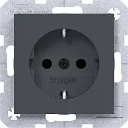 Hager Berker wandcontactdoos randaarde Safety Plus A1/A8/C1/C8 antraciet mat (WAS1200AT)