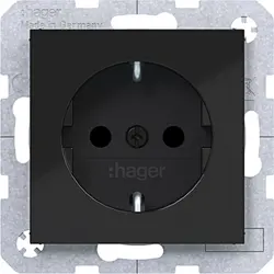 Hager Berker wandcontactdoos randaarde Safety Plus A1/A8/C1/C8 nachtzwart glans (WAS1200BG)