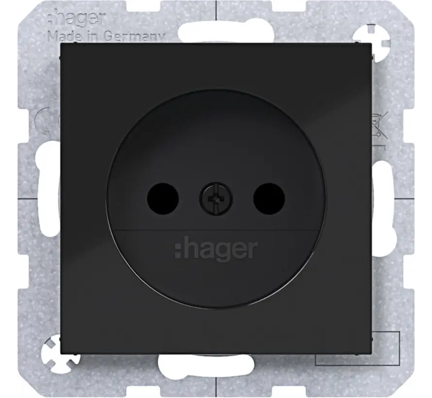 wandcontactdoos zonder randaarde Safety Plus A1/A8/C1/C8 nachtzwart glans (WAS5200BG)