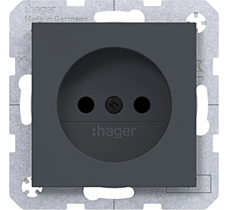 wandcontactdoos zonder randaarde Safety Plus A1/A8/C1/C8 antraciet mat (WAS5200AT)