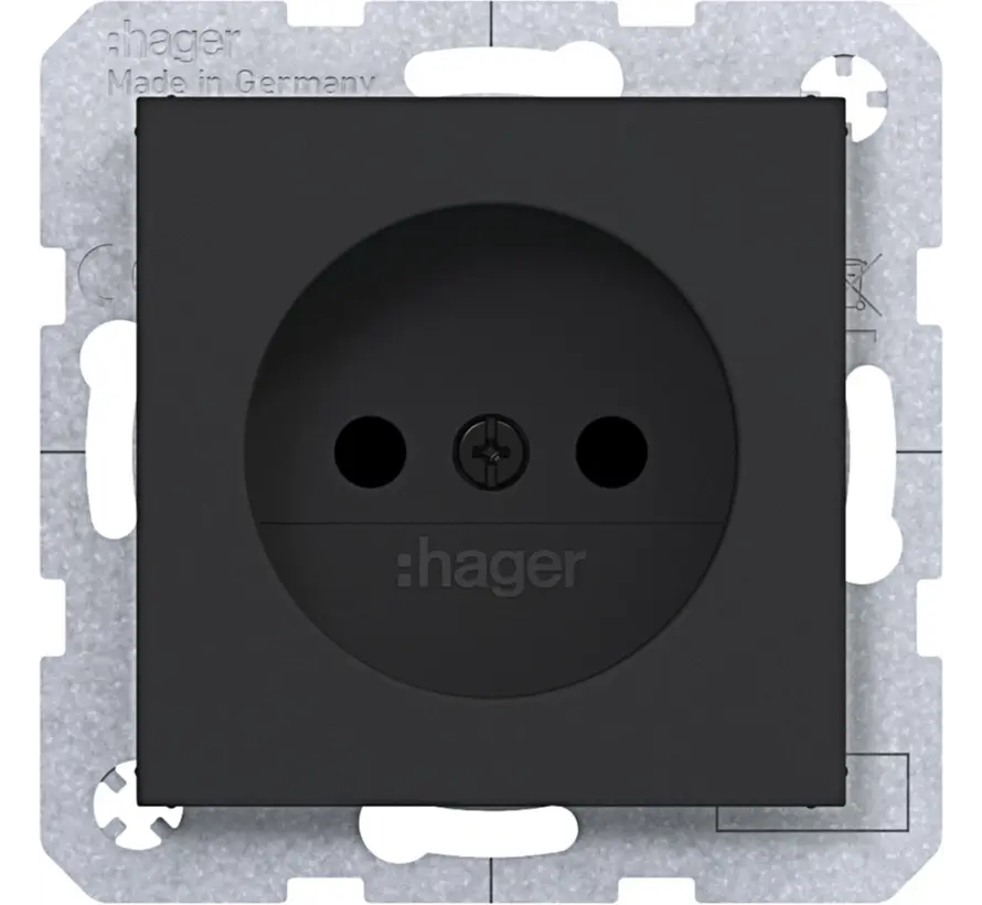 wandcontactdoos zonder randaarde Safety Plus A1/A8/C1/C8 nachtzwart mat (WAS5200BM)