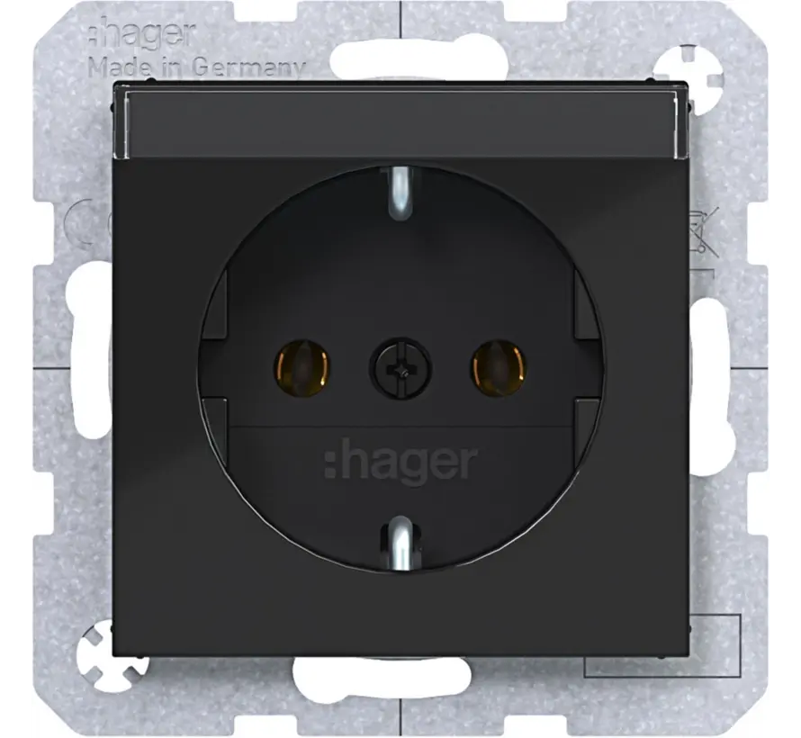 wandcontactdoos randaarde met tekstveld A1/A8/C1/C8 nachtzwart glans (WAS1101BG)