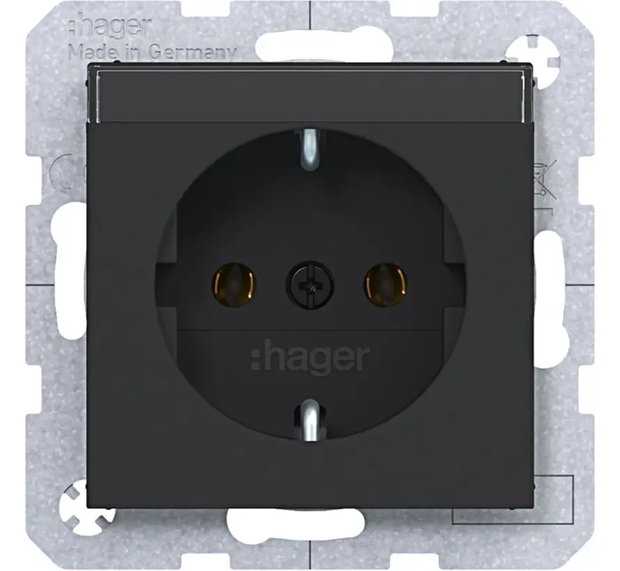 wandcontactdoos randaarde met tekstveld A1/A8/C1/C8 nachtzwart mat (WAS1101BM)
