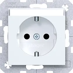 Hager Berker wandcontactdoos randaarde Safety Plus met tekstveld A1/A8/C1/C8 lichtwit mat (WAS1201WM)