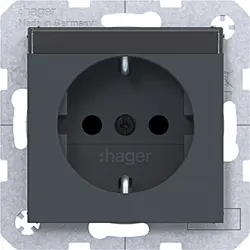 Hager Berker wandcontactdoos randaarde Safety Plus met tekstveld A1/A8/C1/C8 antraciet mat (WAS1201AT)